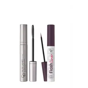 False Lashes Siyah Maskara ve Flash Liner Mürdüm Eyeliner Makyaj Seti