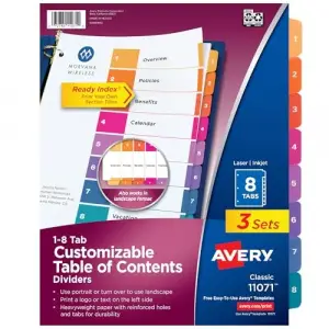 hazır Index parçalı, 8-TAB set, 3 set (İçindekiler 11071)
