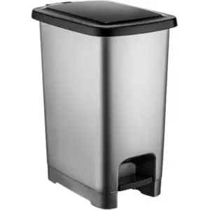 İç Kovalı Slim Pedallı Modern Çöp Kovası, Paslanmaz Çelik Görünümlü, 40 Litre