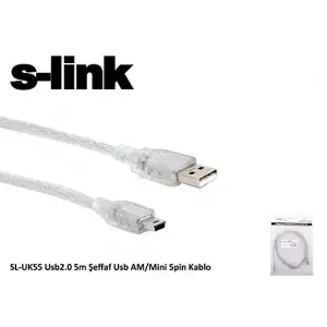 Kablo, SL-UK55 Usb2.0 5m Şeffaf Usb AM/Mini 5pin