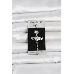 Kanatlı Kalp Model Göbek Piercing, 316L Cerrahi Çelik