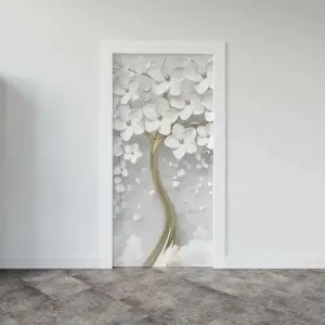 Kapı Giydirme Kapı Sticker Folyosu 3D Beyaz Ağaç 3