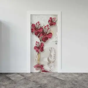 Kapı Giydirme Kapı Sticker Folyosu 3D Kırmızı Gül