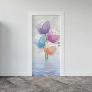 Kapı Giydirme Kapı Sticker Folyosu 3D Renkli Çiçekler