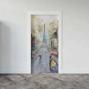 Kapı Giydirme Kapı Sticker Folyosu Paris Sarı Yağlıboya