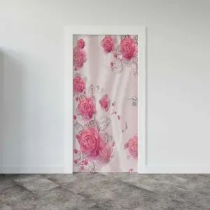 Kapı Giydirme Kapı Sticker Folyosu Pembe Güller