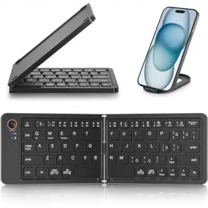 Katlanabilir Kablosuz Bluetooth Klavye, 67 Tuş Makas Mekanizmalı, iOS Android Windows Uyumlu, USB-C Şarjlı, 150 mAh Batarya, 10 m Menzil, Çift Katlanır Taşınabilir Tasarım | (B028 Siyah)