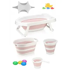 Katlanır Bebek Küvet Seti 7 Parça (PEMBE)