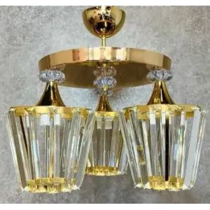 Konık 3lü Modern Kristal Avize Gold