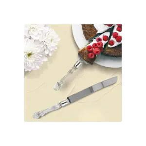 Kristal Saplı Pasta Servis Seti Spatula Bıçak Ikili Set