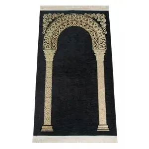Lüks Mihrap Desenli Şönil Dokuma Seccade Siyah