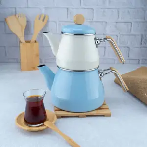 Lumino - Bambu Kulplu Çaydanlık Takımı Mavi