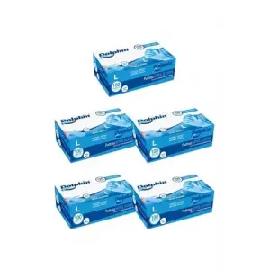 Mavi Nitril Eldiven Pudrasız, L Beden, 100lü Paket, 5 Adet Set