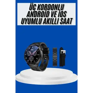 Mey İthalat® Amoled Ekran Akıllı Saat Üç Kordonlu İOS Android Uyumlu