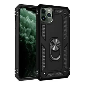Mey İthalat®   iPhone 11 Pro Kılıf Sofya Yüzüklü Silikon Kapak - Siyah