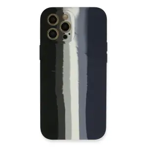 Mey İthalat®   iPhone 12 Pro Max Kılıf Ebruli Lansman Silikon - Siyah-Lacivert