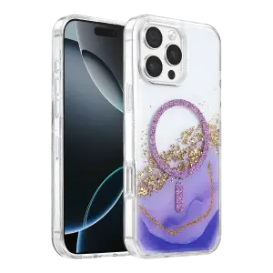 Mey İthalat®   iPhone 16 Pro Max Lotus Simli Magsafe Kapak - Mor