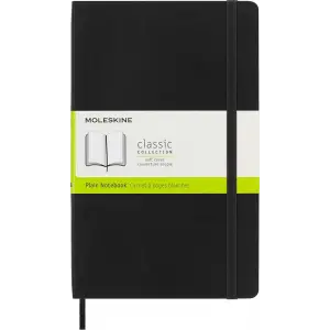 Moleskine Classic Notebook, Large, Plain, Black, Soft Cover (5 x 8.25)