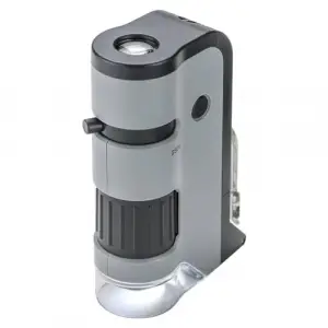 MP-250 MicroFlip 100-250x LED Işıklı Cep Mikroskobu, Akıllı Telefon Digiscoping Adaptör Klipsli, Gri
