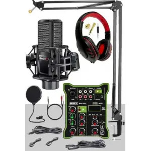 MX-2020 Functional Paket-2 Stüdyo Mikrofon Ses Kartlı Mikser Kulaklık Stand