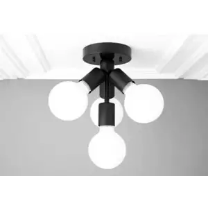 Mylights Retro Rustik Mat Siyah Avize Dörtlü Plofonyer Avize
