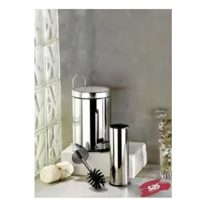 Pedallı Çöp Kovası Wc Fırça Set 3 lt Krom