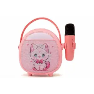Pembe Bluetooth Karaoke Mikrofonu, Ahşap Tripodlu