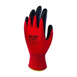 PN Zebra Kırmızı Polyester Örme Nitril Eldiven, No 10, Çift
