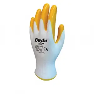 PN7 Polyester Beyaz Sarı 10 Örme Nitril Eldiven No, Çift
