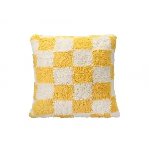 Pop Plaid Dokuma Yastık Sarı 45x45cm