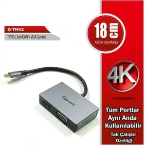 Q-Thv2 Type-C HDMI/Vga Dönüştürücü Adaptör