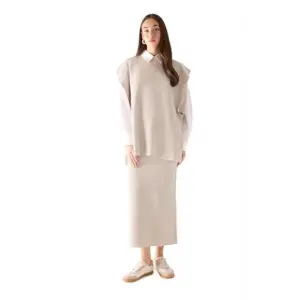 Regular Fit Basic Düz Maxi Siyah Triko Etek Gri Std