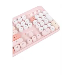 Renkli Tuşlu Kablosuz Türkçe Klavye+Mouse Seti - Pembe