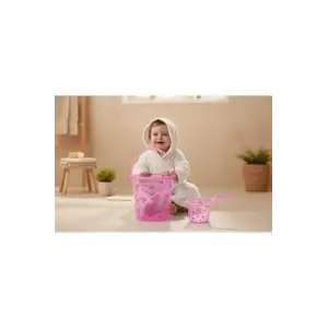 Şeffaf Kova & Maşrapa Set Pembe Desenli
