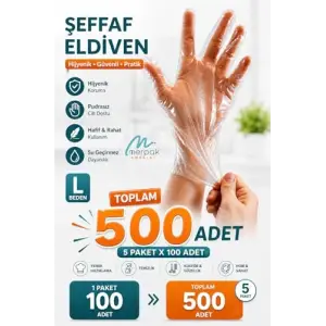 Şeffaf Tek Kullanımlık Poşet Eldiven, 5 x 100 Adet