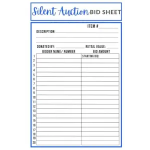 Silent Auction Sheets, 6 x 9 inches, 100 Pages