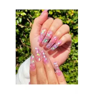 Simli Şefaf Pembe Kalpli Glitter Oje