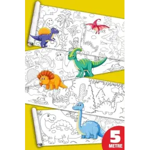 SinaTicaret Dinazorlar Devri Boyama Kağıdı Rulosu, 5 Metre x 45 cm, Sevimli Dinazorlar Temalı, Çocuklar İçin Eğitici ve Eğlenceli Aktivite