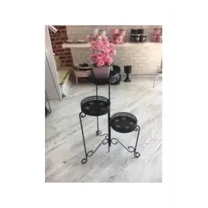 Siyah 3lü Çiçeklik Ferforje
