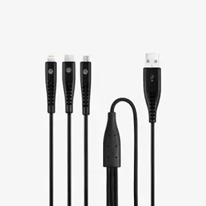 Trio Şarj Kablosu USB-A - USB-C/Lightning Uyumlu/Micro USB, 150 cm, Siyah, 2 yıl