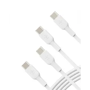 USB-C - USB-C Kablosu (1M/3.3ft), iPhone 15, iPhone 15 Pro, iPhone 15 Pro Max, iPhone 15 Plus, Galaxy S23, S22, Not, Piksel, iPad Pro, USB-C Kablosu için USB-C Hızlı Şarj Kablosu - Beyaz (2li