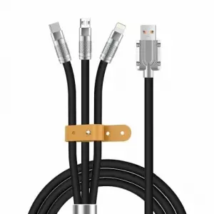 Valkyrie 6A 3in1 Apple Type-C Android Sıvı Silikon Data Hızlı Şarj Kablosu - Bakır Döşeme - Katlanmaz Kırılmaz Dayanıklı Kablo Siyah