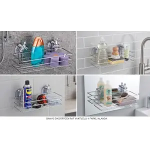 Vantuzlu Dikdörtgen Banyo Rafı Krom