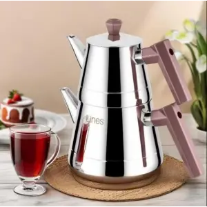 Yonca L-3065 Piramit Aile Boy Çelik Çaydanlık Bakalit Bronz