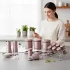 13 Parça Rose Gold Çelik Kapaklı Cam Baharatlık Seti, Stantlı
