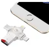 4ü 1 Arada OTG Kart Okuyucu, Lightning + Tip C + Micro USB + USB, Gümüş