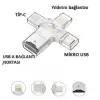 4ü 1 Arada OTG Kart Okuyucu, Lightning + Tip C + Micro USB + USB, Gümüş