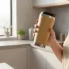 450 ml bambu kaplama tabanlı çelik termos bardak, gümüş renk