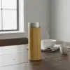 450 ml Bambu Kaplamalı Çelik Termos, Klasik Bardak Kapaklı