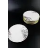 6 lı Seramik Pasta Tabak 19 cm Yaldızlı Çınar Ağacı